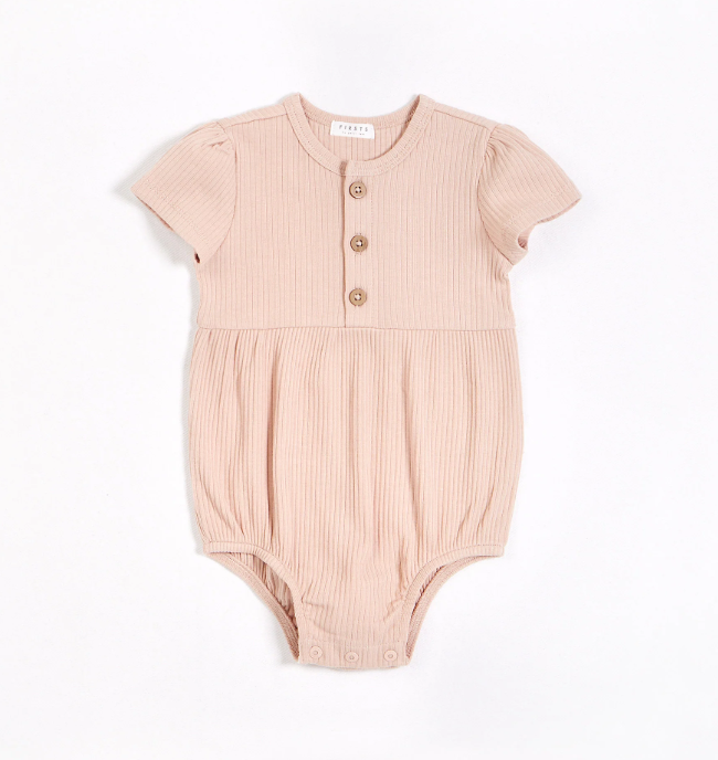Ribbed Bubble Romper | Barely Pink