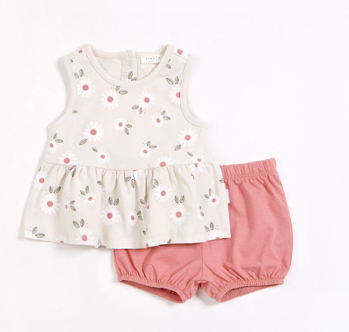 Daisy Peplum Top/Bloomer Set | Beige