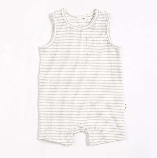 Lunar Rock Sleeveless Ribbed Romper | Lt Grey Stripe