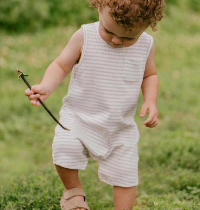 Lunar Rock Sleeveless Ribbed Romper | Lt Grey Stripe