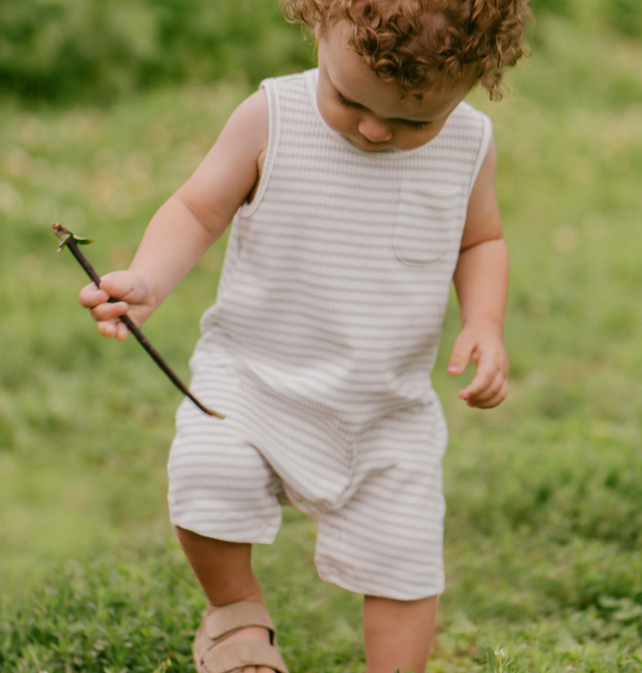 Lunar Rock Sleeveless Ribbed Romper | Lt Grey Stripe