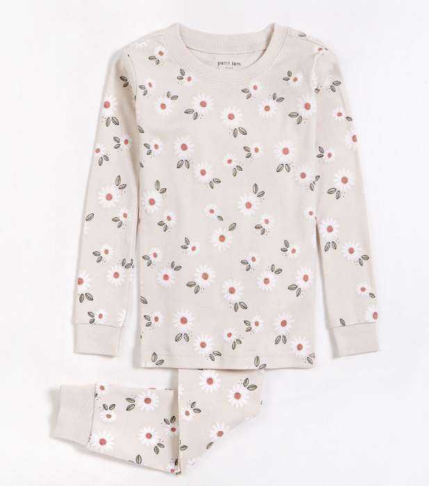 Daisy Print 2 Piece PJ Set | Beige