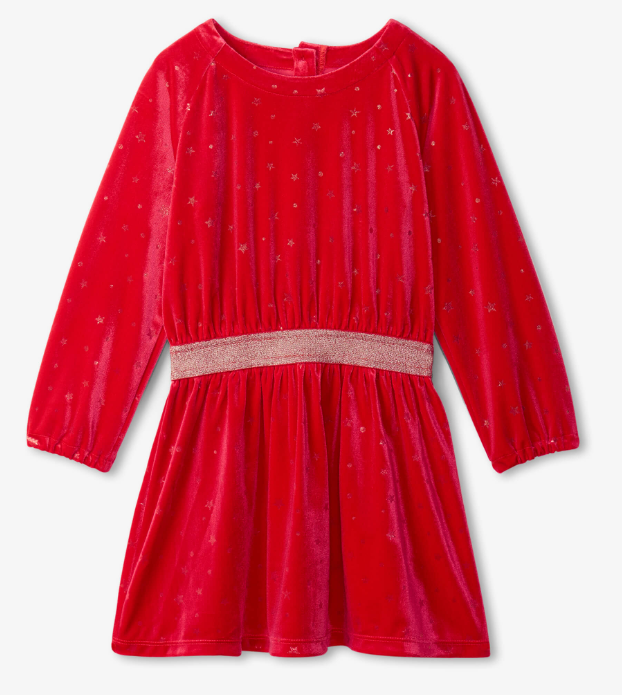 Holiday Stars Crushed Velour Dress | Chex Red