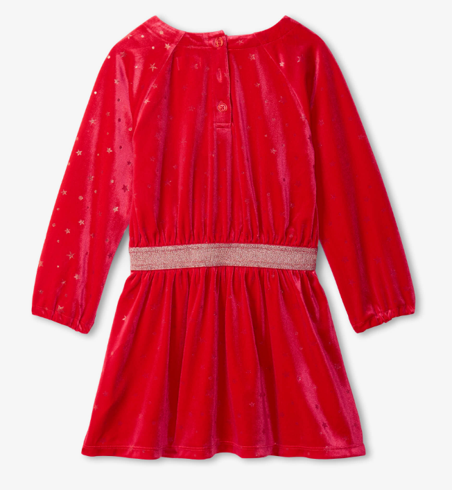 Holiday Stars Crushed Velour Dress | Chex Red