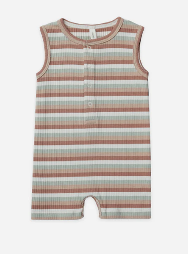 Ribbed Henley Romper | Summer Stripe