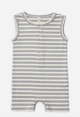 Ribbed Henley Romper | Ocean Stripe