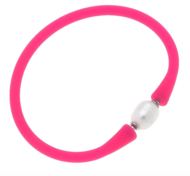 Bali Freshwater Pearl Silicone Bracelet | Neon Pink