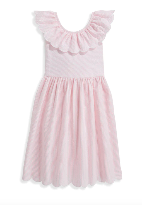 Sloane Scalloped Dress | Pink Seersucker Stripe
