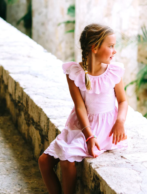 Sloane Scalloped Dress | Pink Seersucker Stripe