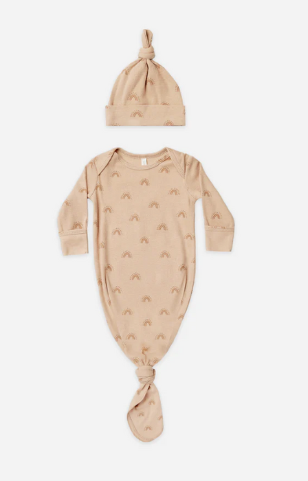 Knotted Baby Gown & Hat Set | Rainbows