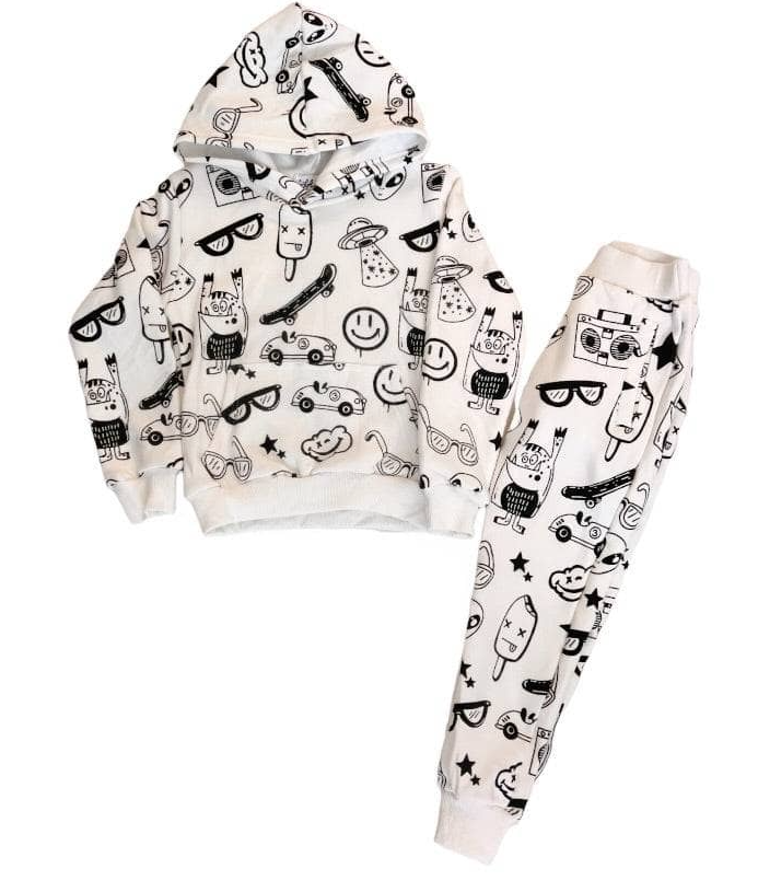 White Graffiti Ice Cream Hoodie Set