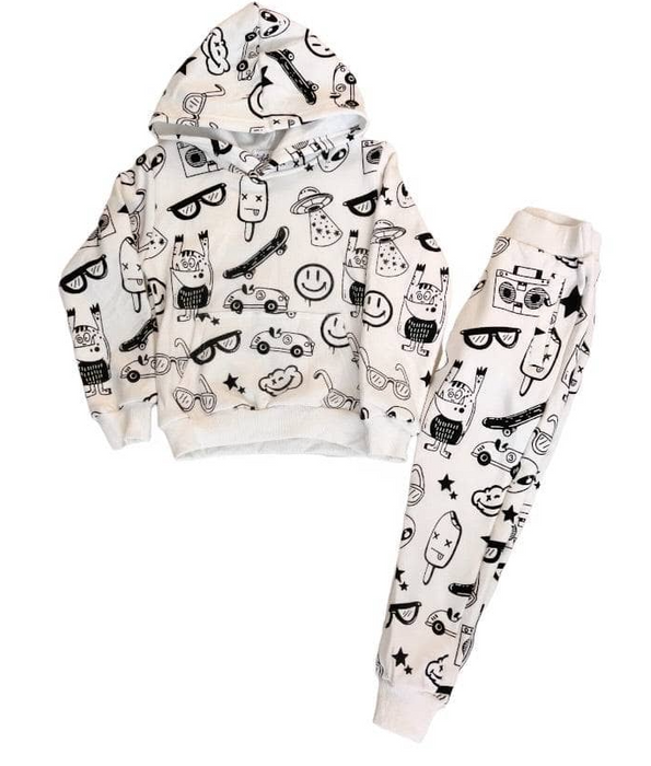 White Graffiti Ice Cream Hoodie Set