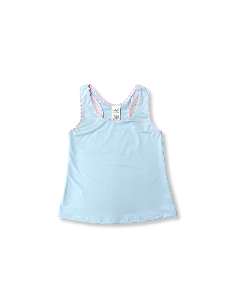 Riley Razor Tank | Blue with Pink RicRac