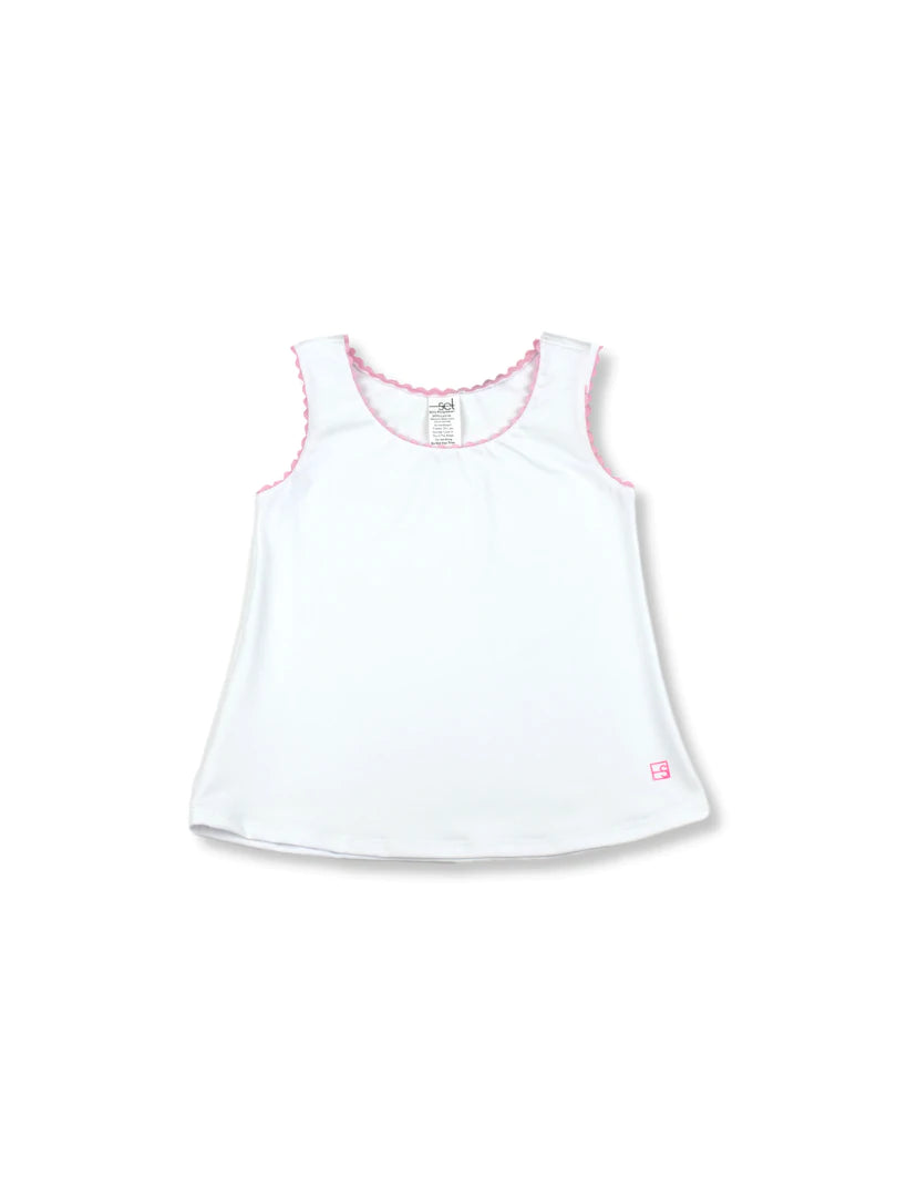 Riley Razor Tank | White with Pink RicRac