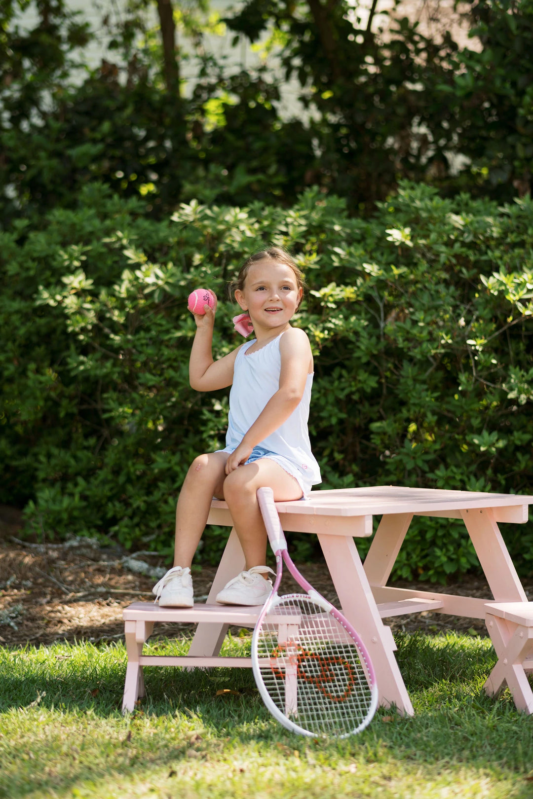 Riley Razor Tank | White with Pink RicRac