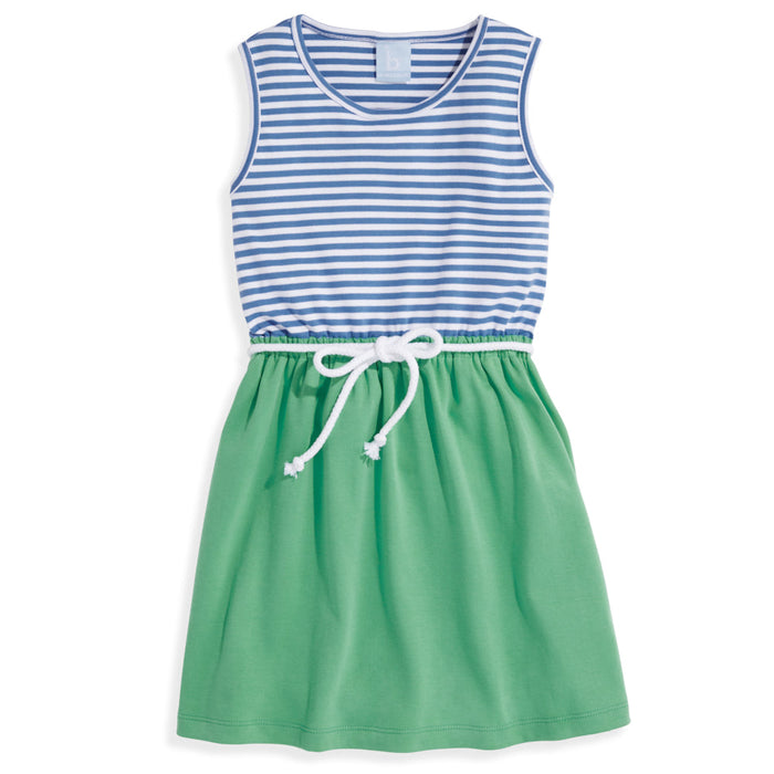 Bayview Beach Dress | Royal & White Stripe with Green
