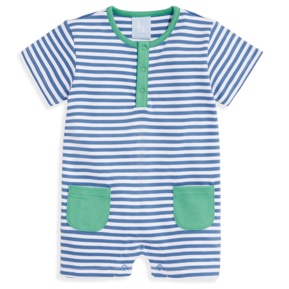 Brandon Romper | Royal & White Stripe with Green