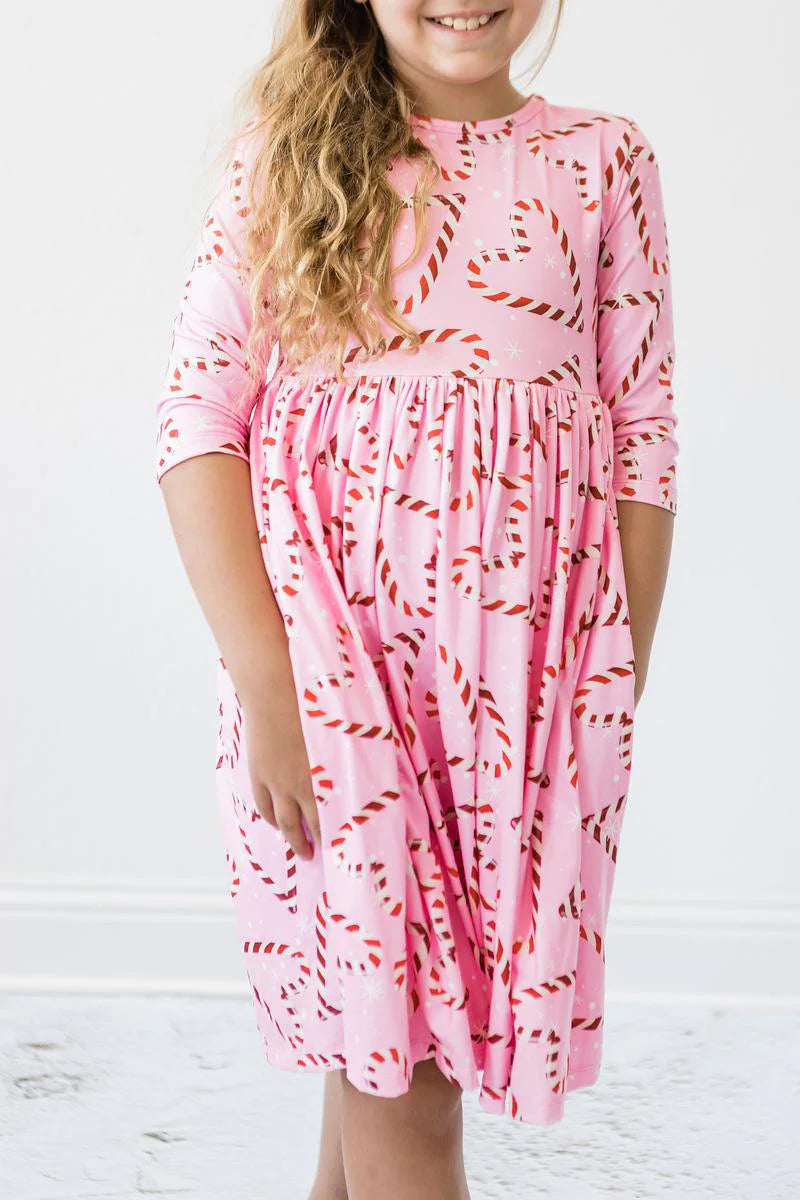 Candy Cane Cutie 3/4 Sleeve Pocket Twirl Dress