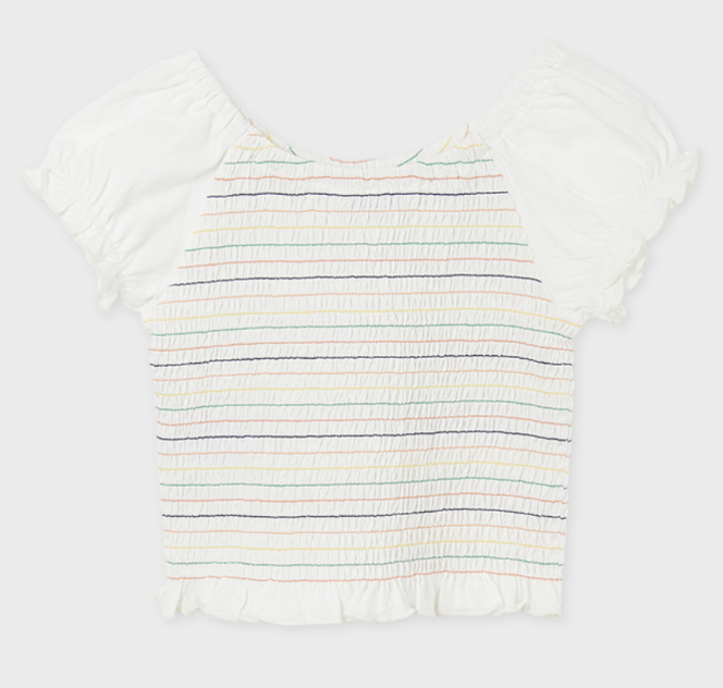 Short Sleeve Smocked T-Shirt | Stripes