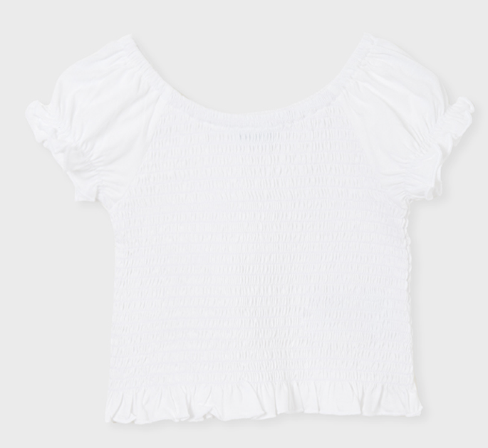 Short Sleeve Smocked T-Shirt | White