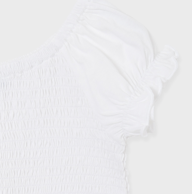 Short Sleeve Smocked T-Shirt | White
