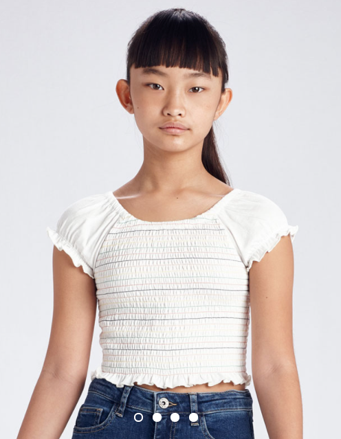 Short Sleeve Smocked T-Shirt | Stripes